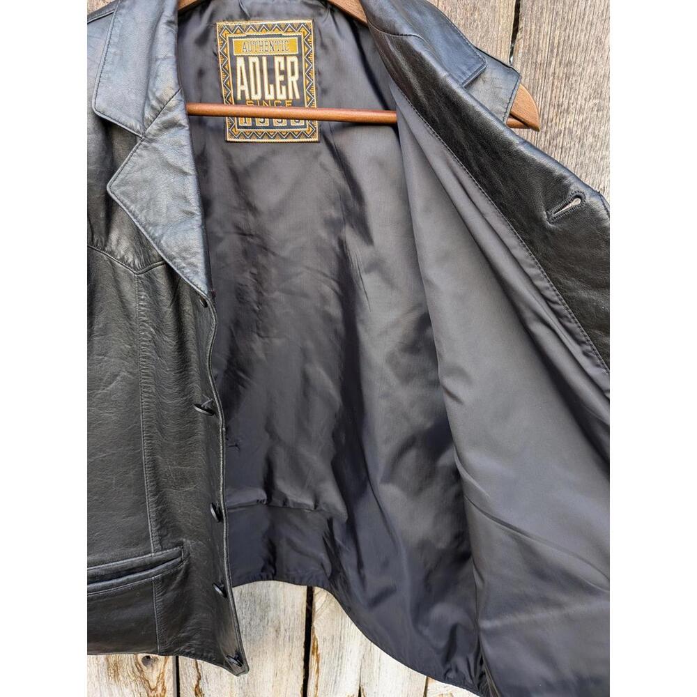 Adler Vintage Men's Black Authentic Collared Leather Motorcycle Biker Vest - Picture 6 of 9